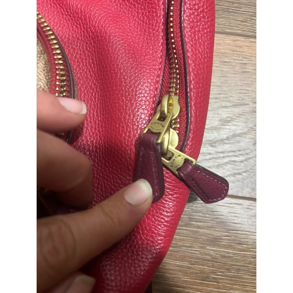 Coach Signature Canvas Leather Backpack Red Burgundy‎ Gold Tone Hardware Mini